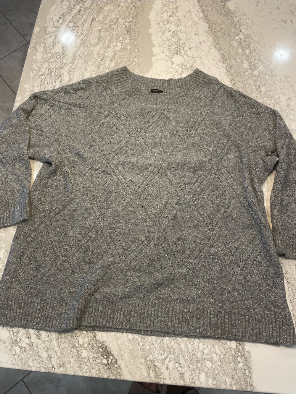 Women’s Talbots Light Gray Diamond-Textured Metallic Crewneck Sweater